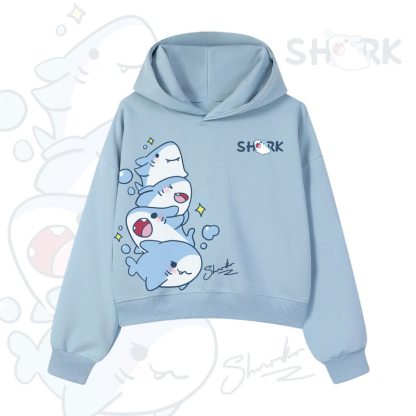 MODAKAWA Bubble Sharks Graphic Cropped Cotton Hoodie - Blue - 3XL - image 1