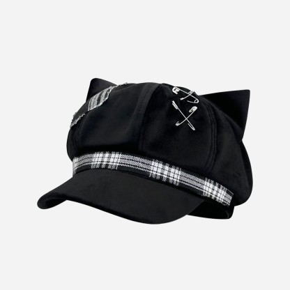 Black Cat Ear Gothic Y2K Beret - A - M(56-58cm) - image 2