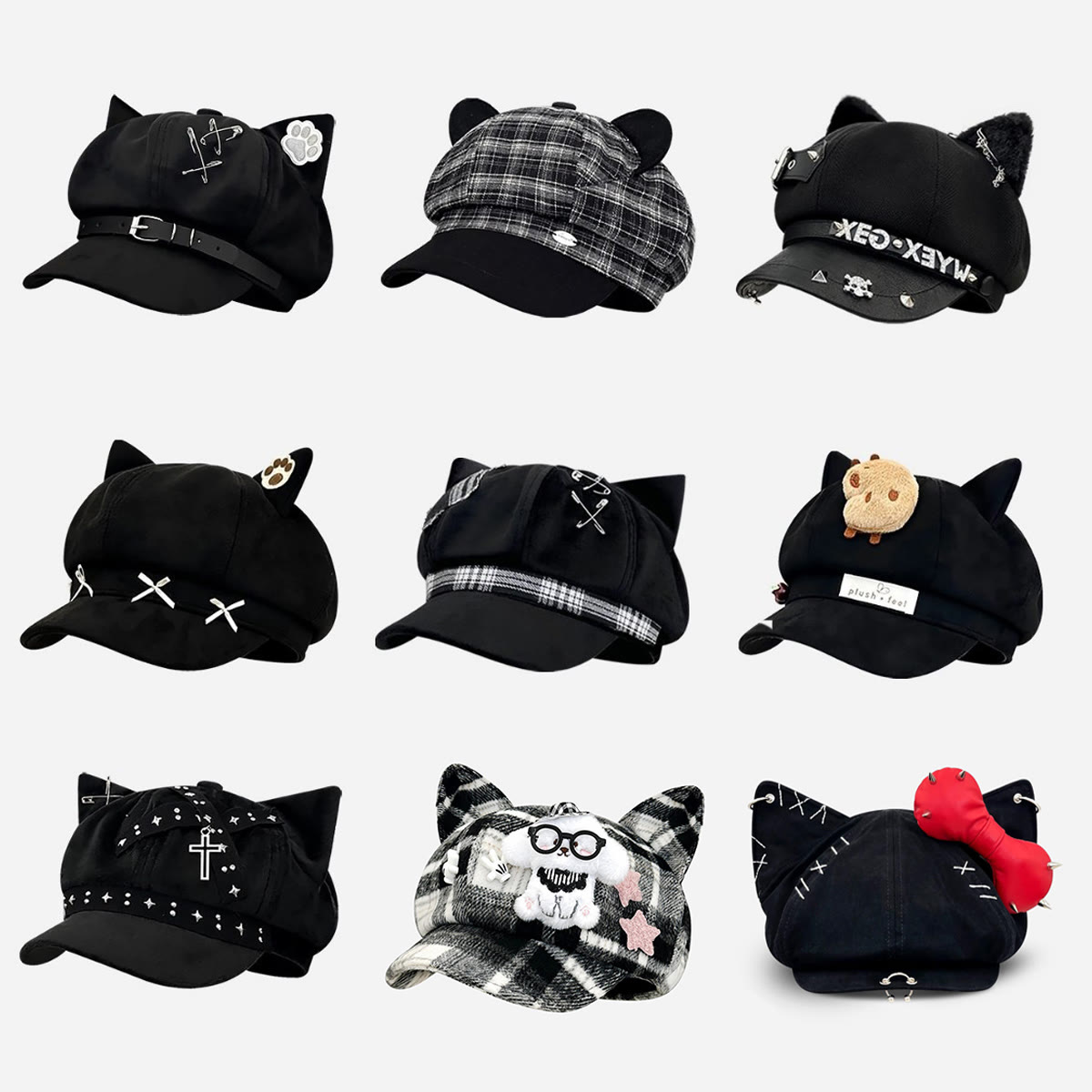 Black Cat Ear Gothic Y2K Beret - image 1