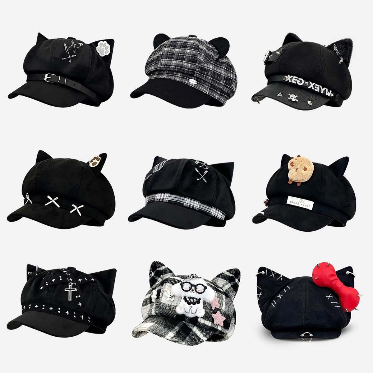 Black Cat Ear Gothic Y2K Beret - image 1