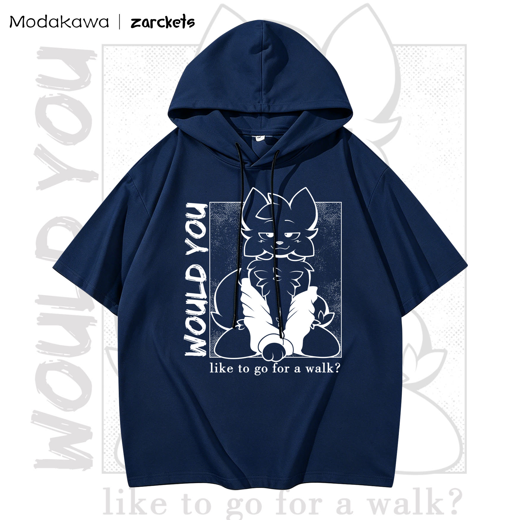 MODAKAWA X zarckets WOULD YOU Goat Print Chic Hoodie T-Shirt - Navy Blue - 3XL - image 4