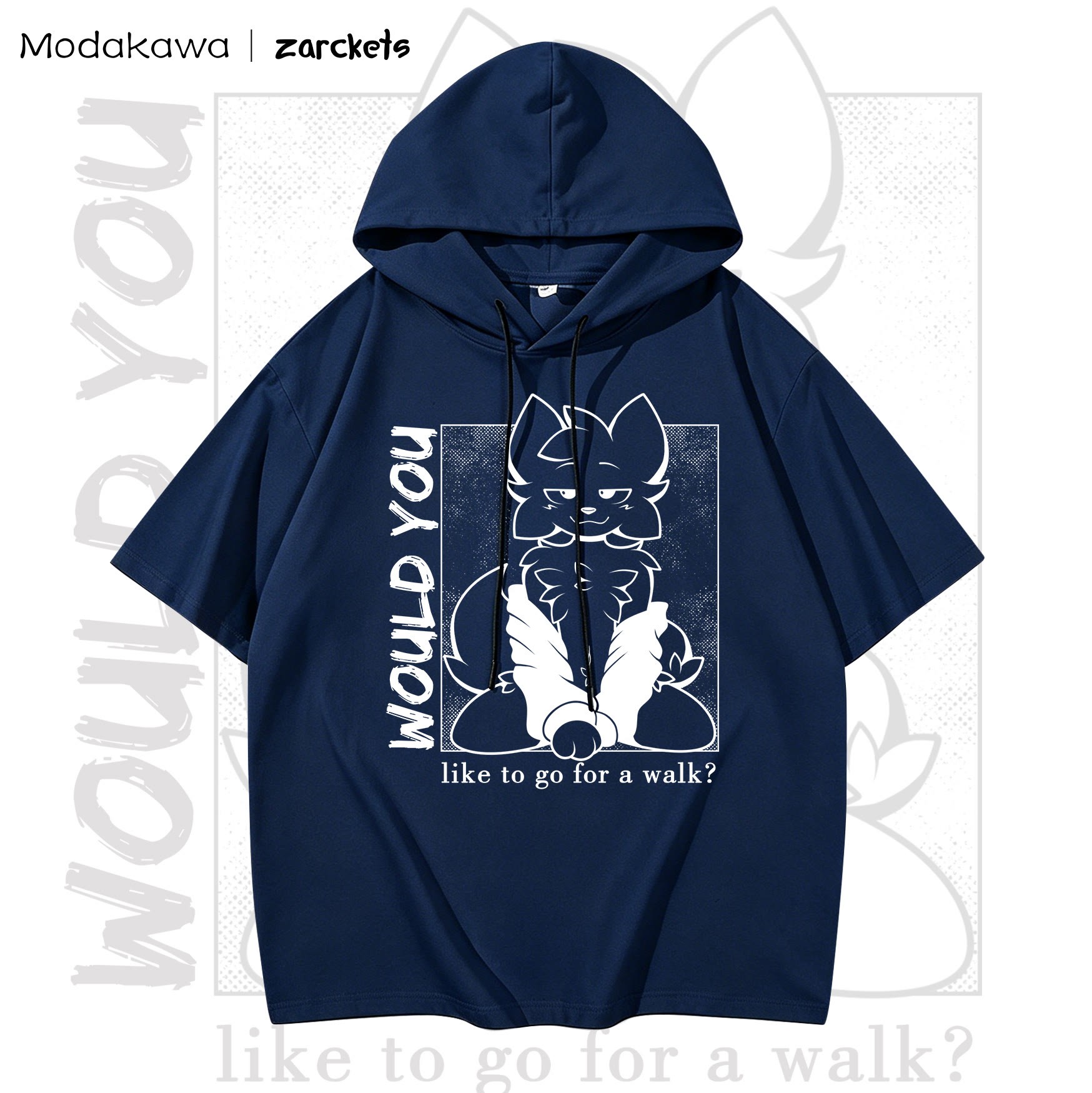 MODAKAWA X zarckets WOULD YOU Goat Print Chic Hoodie T-Shirt - Navy Blue - 3XL - image 4