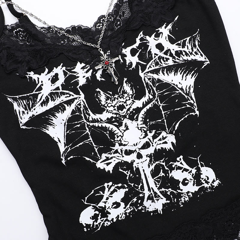 Gothic Black Bat Print Chain Strap Cami Top - image 6