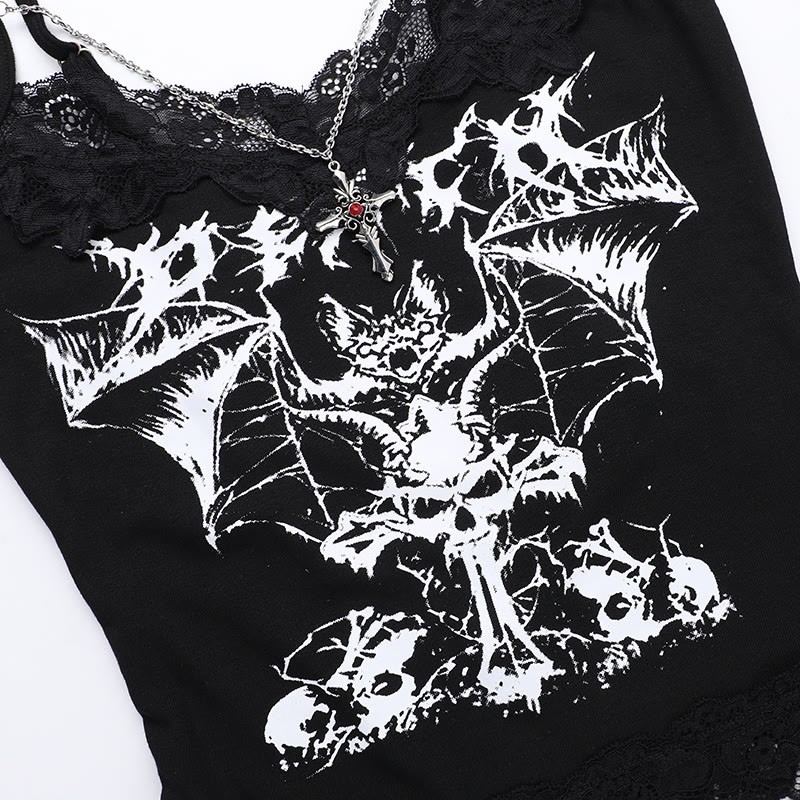 Gothic Black Bat Print Chain Strap Cami Top - image 6