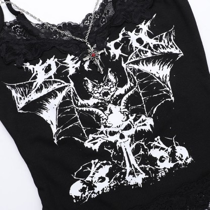 Gothic Black Bat Print Chain Strap Cami Top - image 6