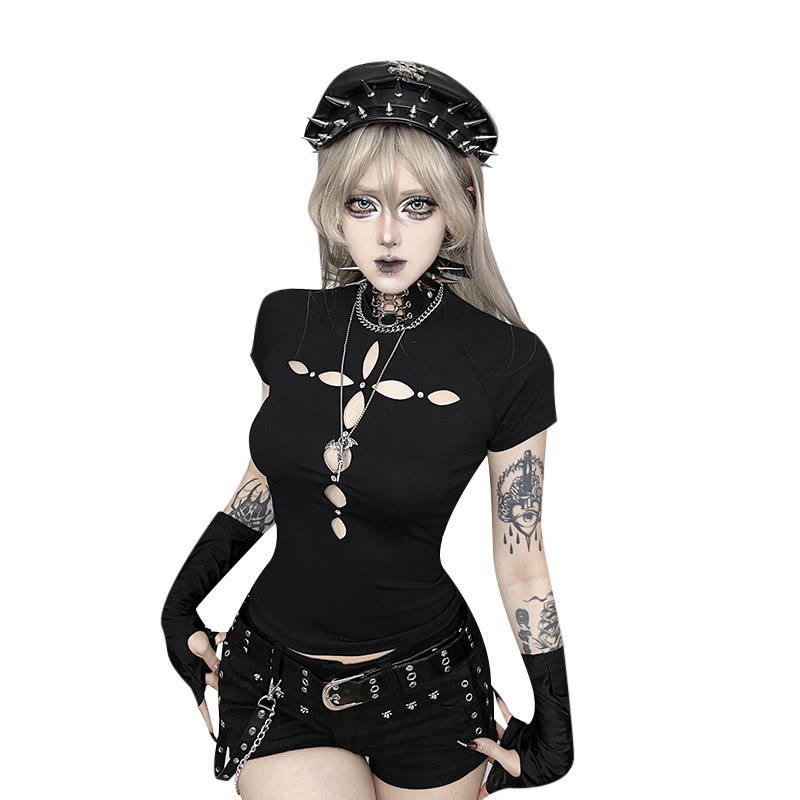 Punk Gothic Cut Out T-Shirt Top - image 2