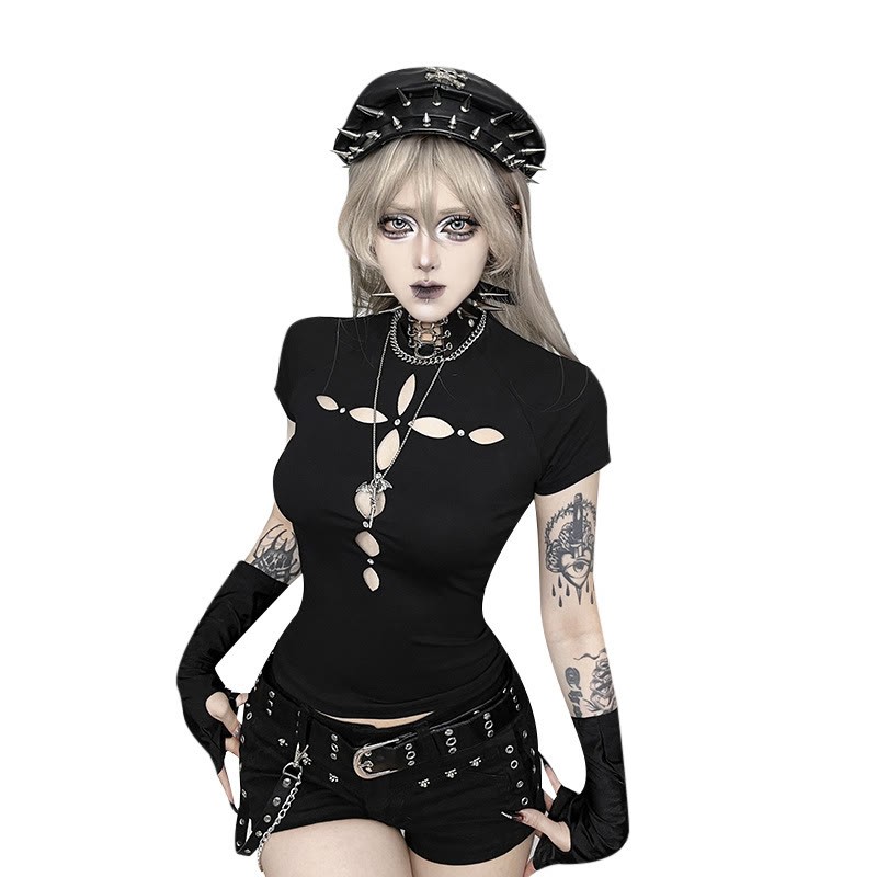 Punk Gothic Cut Out T-Shirt Top - image 2