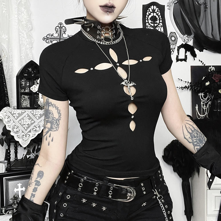 Punk Gothic Cut Out T-Shirt Top - Top - L - image 1