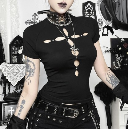 Punk Gothic Cut Out T-Shirt Top - Top - L - image 1