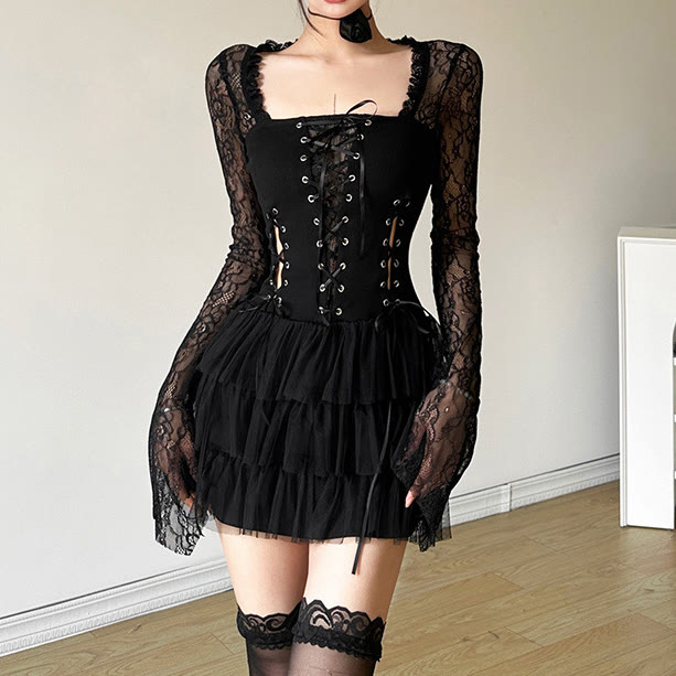 Gothic Lace Patchwork Corset Dress - image 3