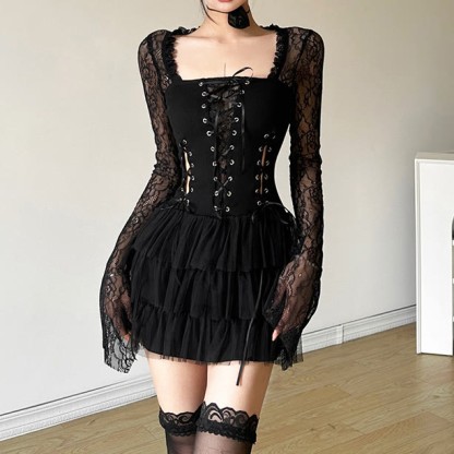 Gothic Lace Patchwork Corset Dress - image 3