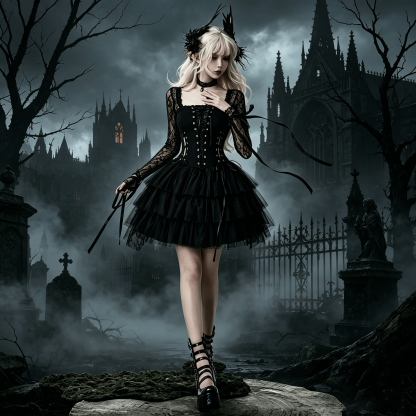 Gothic Lace Patchwork Corset Dress - image 2