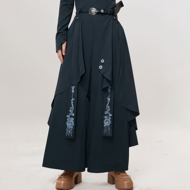 Chinese Ink Lotus Goldfish Print Short Sleeve Shirt Asymmetric Wide Leg Pants  - image 3