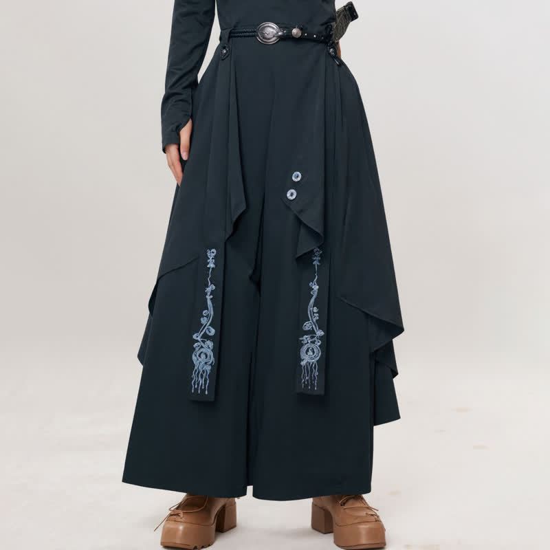 Chinese Ink Lotus Goldfish Print Short Sleeve Shirt Asymmetric Wide Leg Pants  - image 3