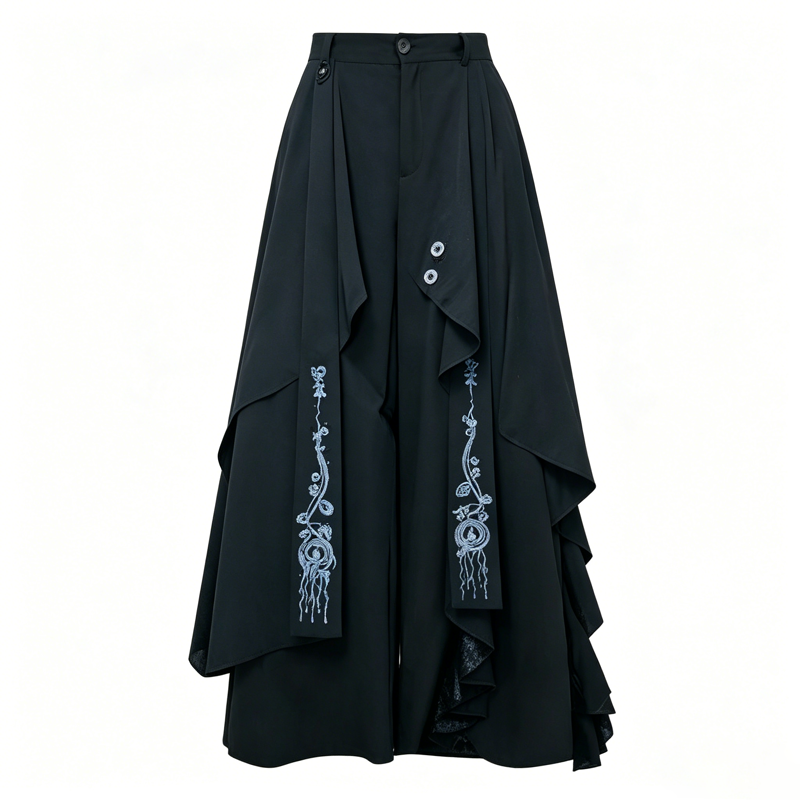 Chinese Ink Lotus Goldfish Print Short Sleeve Shirt Asymmetric Wide Leg Pants  - Pants - 5XL - image 4