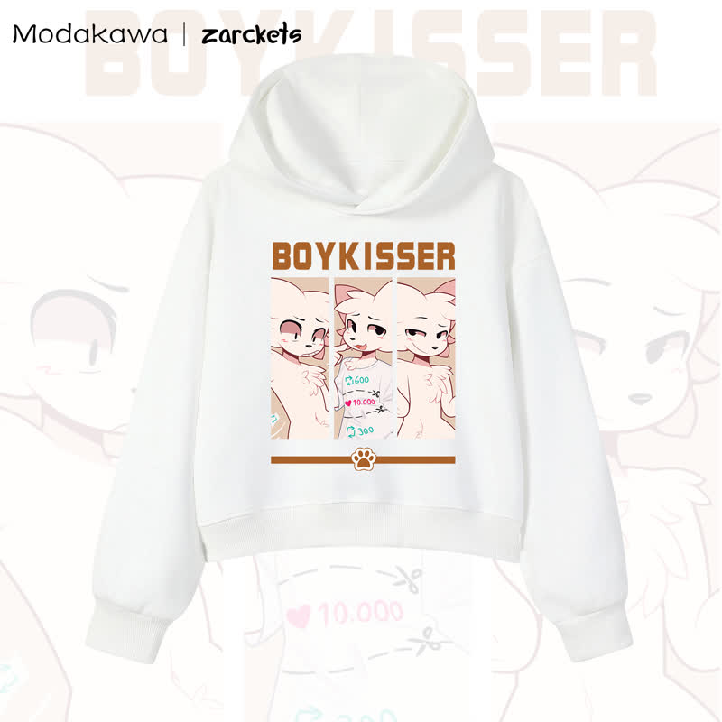 MODAKAWA X zarckets BOYKISSER Cat Graphic Cropped Cotton Hoodie - White - 3XL - image 2