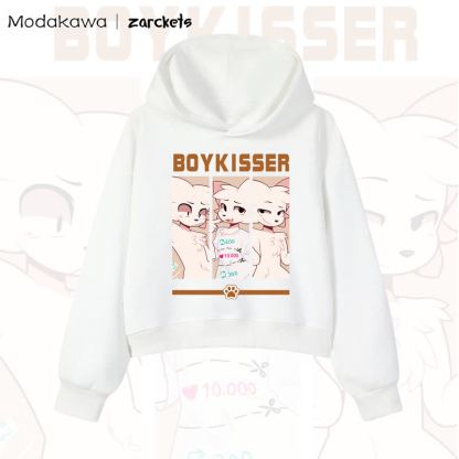 MODAKAWA X zarckets BOYKISSER Cat Graphic Cropped Cotton Hoodie - White - 3XL - image 2