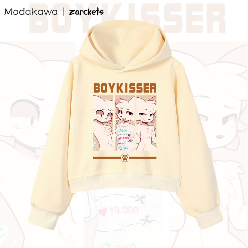 MODAKAWA X zarckets BOYKISSER Cat Graphic Cropped Cotton Hoodie - Yellow - 3XL - image 8