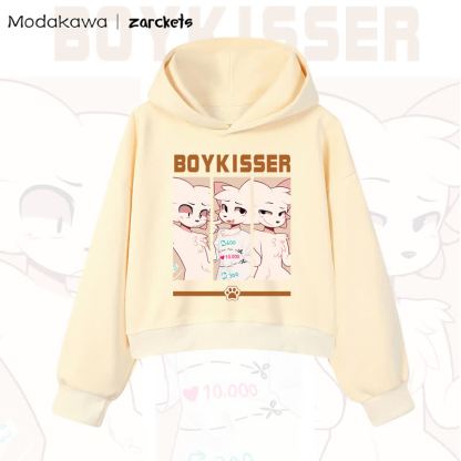 MODAKAWA X zarckets BOYKISSER Cat Graphic Cropped Cotton Hoodie - Yellow - 3XL - image 8