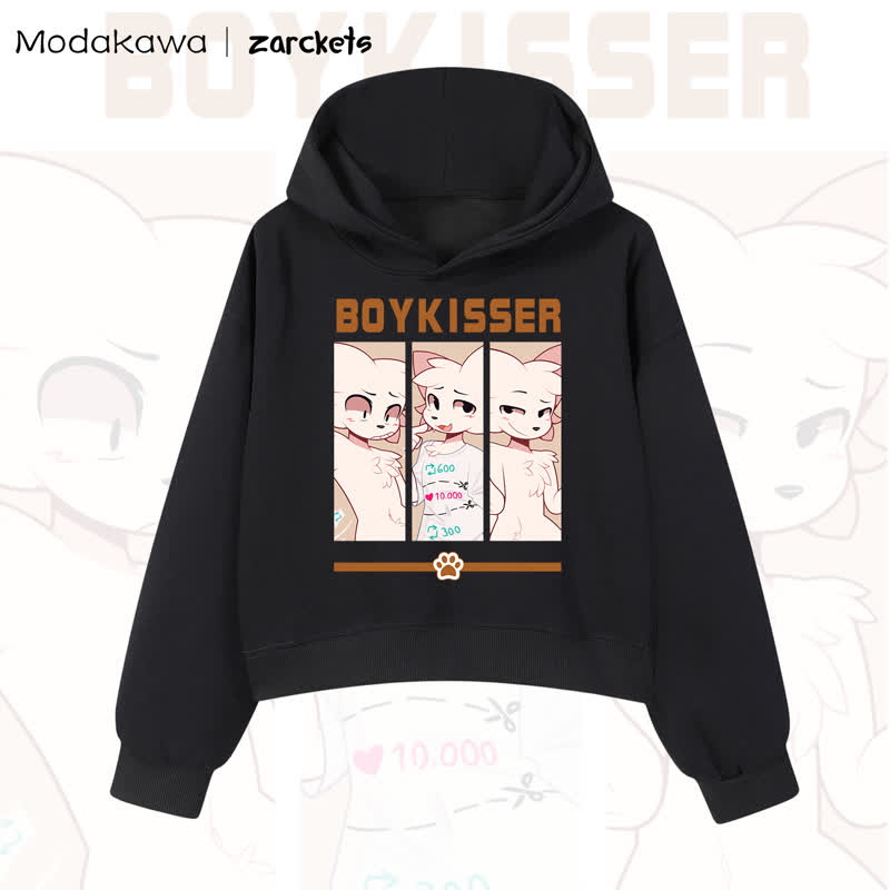 MODAKAWA X zarckets BOYKISSER Cat Graphic Cropped Cotton Hoodie - Black - 3XL - image 1