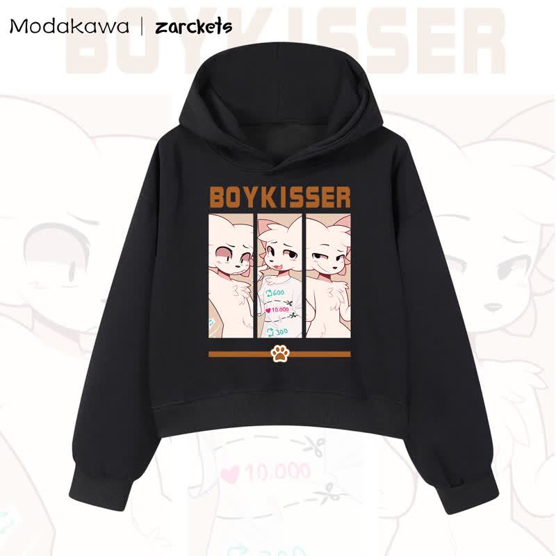 MODAKAWA X zarckets BOYKISSER Cat Graphic Cropped Cotton Hoodie - Black - 3XL - image 1