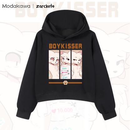 MODAKAWA X zarckets BOYKISSER Cat Graphic Cropped Cotton Hoodie - Black - 3XL - image 1
