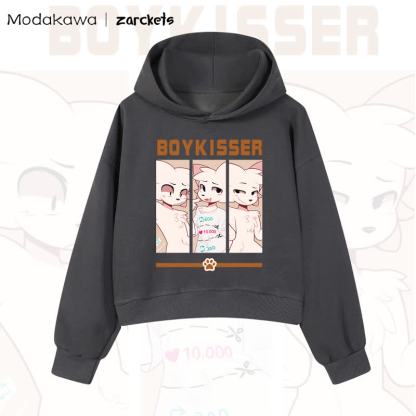 MODAKAWA X zarckets BOYKISSER Cat Graphic Cropped Cotton Hoodie - Dark Grey - 3XL - image 6
