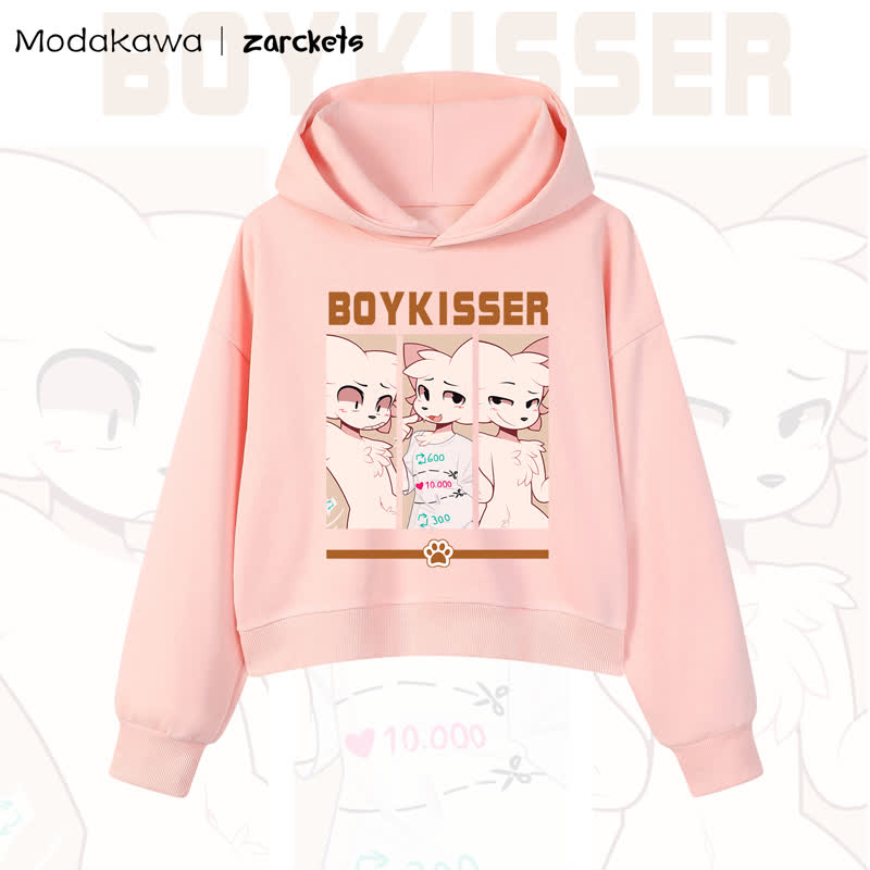 MODAKAWA X zarckets BOYKISSER Cat Graphic Cropped Cotton Hoodie - Pink - 3XL - image 3