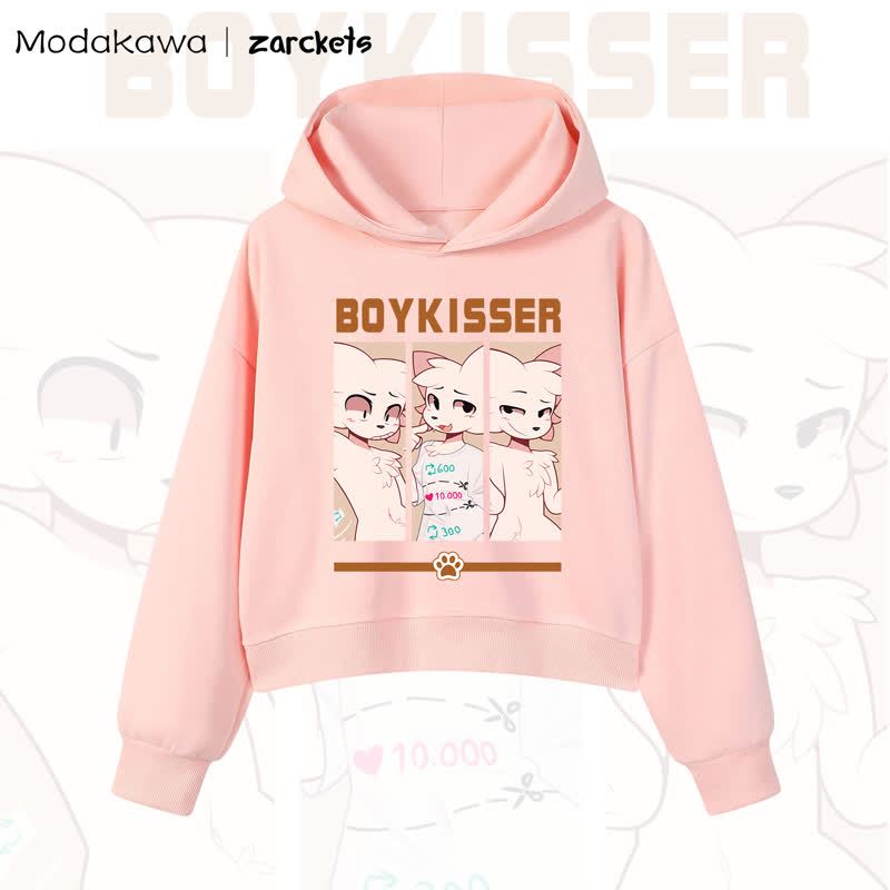 MODAKAWA X zarckets BOYKISSER Cat Graphic Cropped Cotton Hoodie - Pink - 3XL - image 3