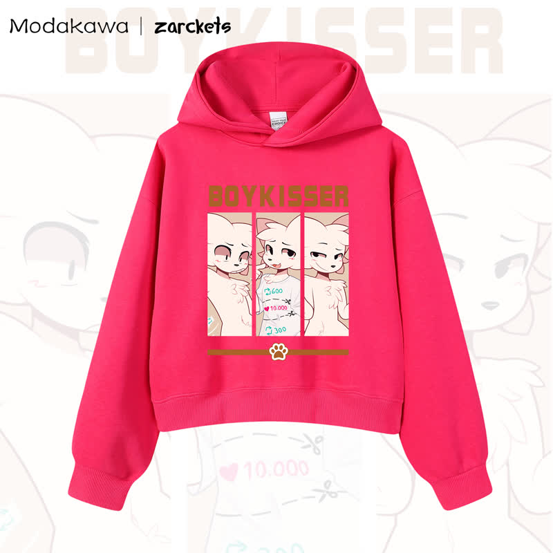 MODAKAWA X zarckets BOYKISSER Cat Graphic Cropped Cotton Hoodie - Rose - 3XL - image 5