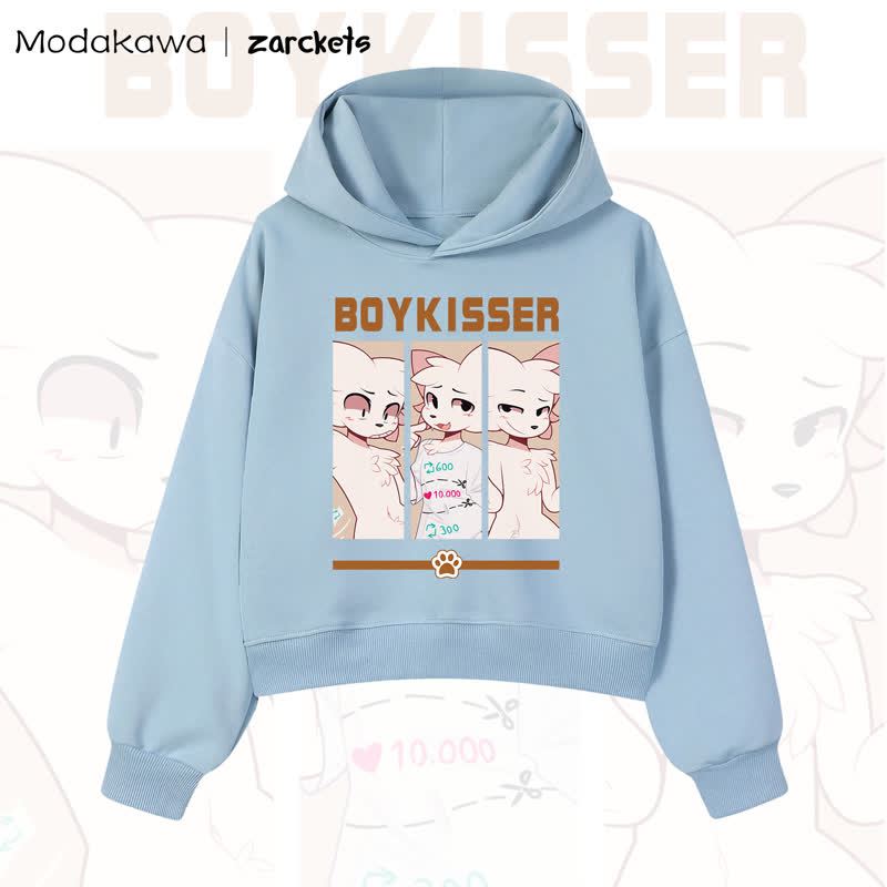 MODAKAWA X zarckets BOYKISSER Cat Graphic Cropped Cotton Hoodie - Blue - 3XL - image 4