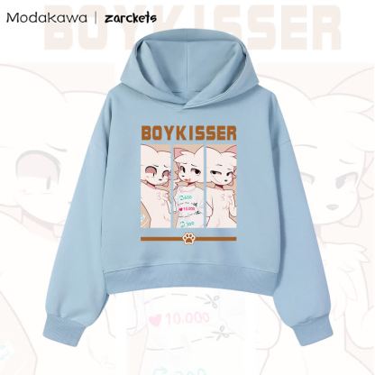 MODAKAWA X zarckets BOYKISSER Cat Graphic Cropped Cotton Hoodie - Blue - 3XL - image 4