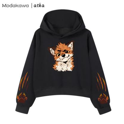 MODAKAWA X atka Fox Graphic Cropped Cotton Hoodie - Black - 3XL - image 3