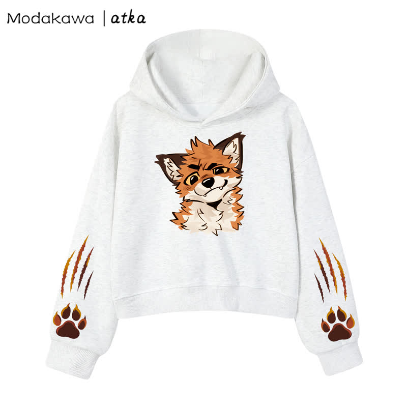 MODAKAWA X atka Fox Graphic Cropped Cotton Hoodie - Light Gray - 3XL - image 7