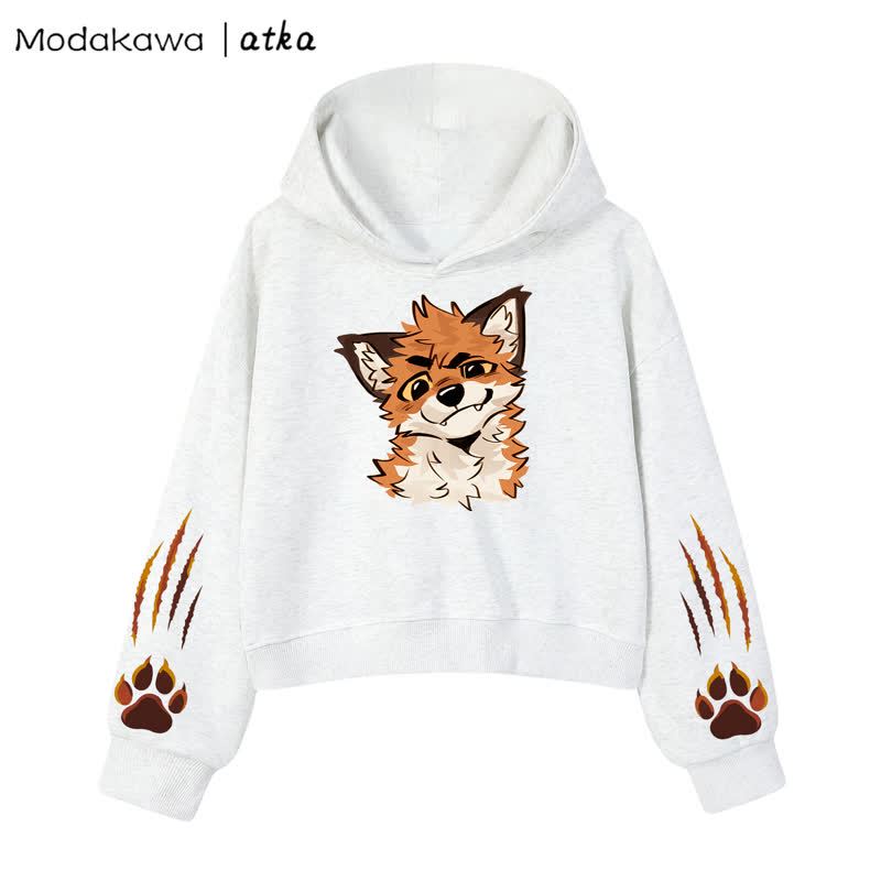 MODAKAWA X atka Fox Graphic Cropped Cotton Hoodie - Light Gray - 3XL - image 7