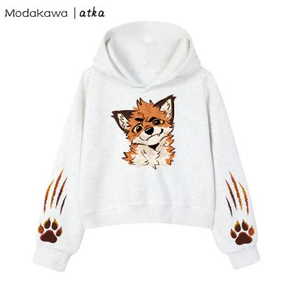MODAKAWA X atka Fox Graphic Cropped Cotton Hoodie - Light Gray - 3XL - image 7