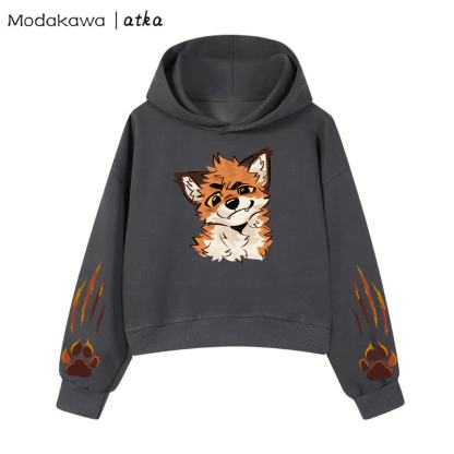 MODAKAWA X atka Fox Graphic Cropped Cotton Hoodie - Dark Grey - 3XL - image 2