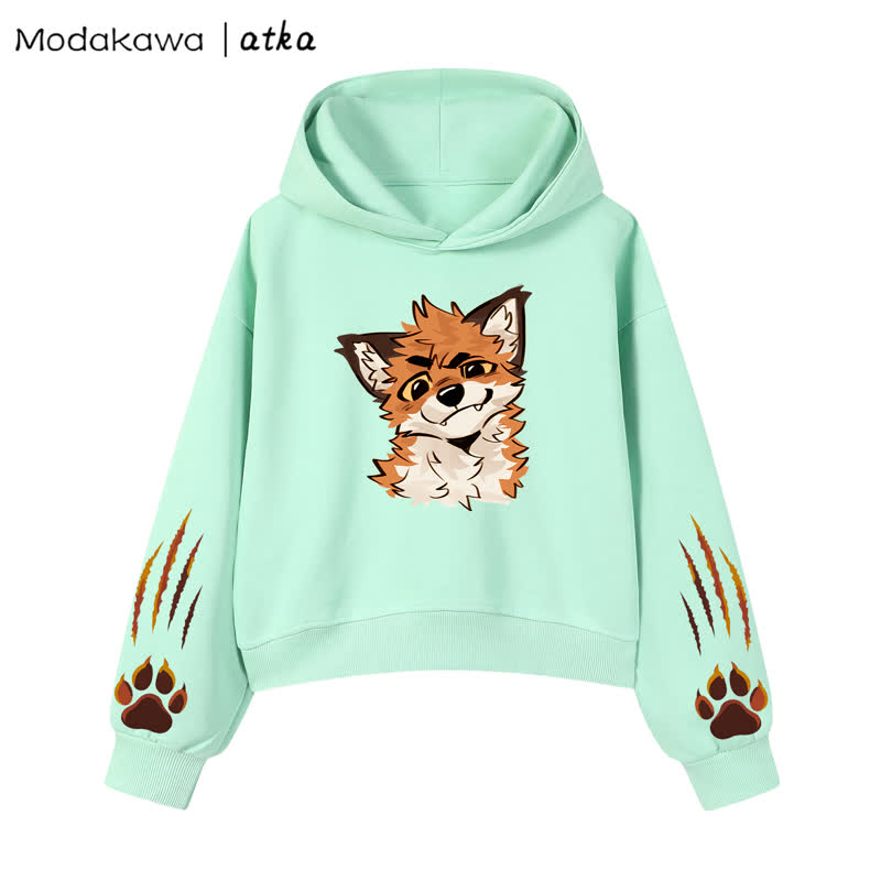 MODAKAWA X atka Fox Graphic Cropped Cotton Hoodie - Green - 3XL - image 9