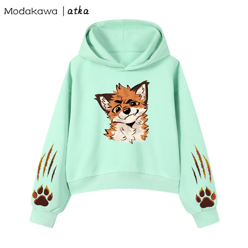 MODAKAWA X atka Fox Graphic Cropped Cotton Hoodie - Green - 3XL - image 9