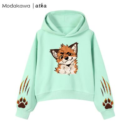 MODAKAWA X atka Fox Graphic Cropped Cotton Hoodie - Green - 3XL - image 9