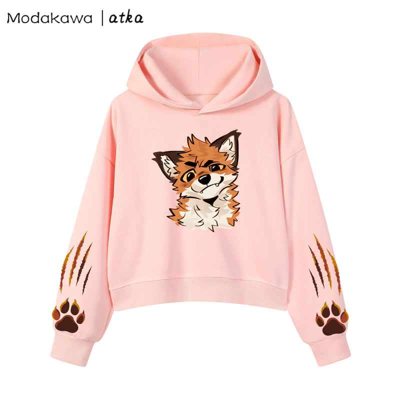MODAKAWA X atka Fox Graphic Cropped Cotton Hoodie - Pink - 3XL - image 5