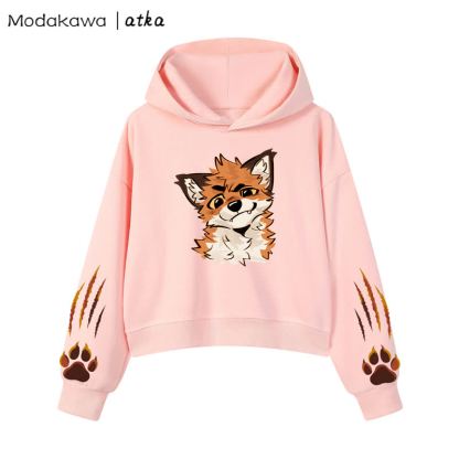 MODAKAWA X atka Fox Graphic Cropped Cotton Hoodie - Pink - 3XL - image 5