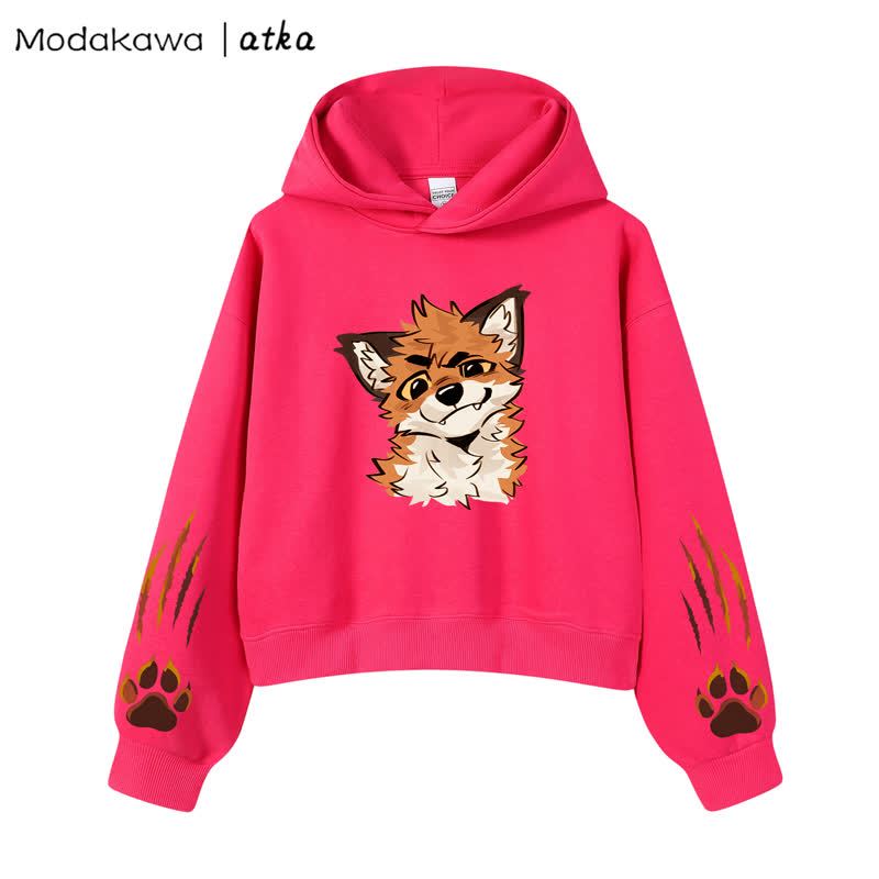 MODAKAWA X atka Fox Graphic Cropped Cotton Hoodie - Rose - 3XL - image 6