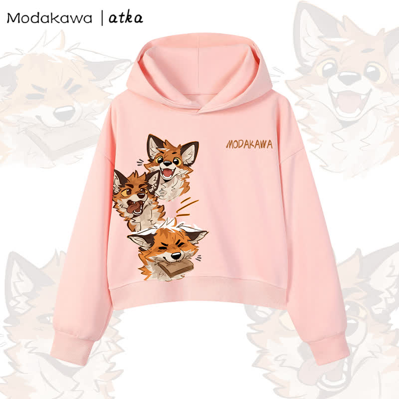 MODAKAWA X atka Cute Fox Graphic Cropped Cotton Hoodie - Pink - 3XL - image 6