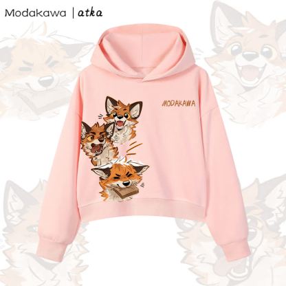 MODAKAWA X atka Cute Fox Graphic Cropped Cotton Hoodie - Pink - 3XL - image 6