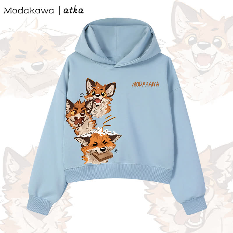 MODAKAWA X atka Cute Fox Graphic Cropped Cotton Hoodie - Blue - 3XL - image 3