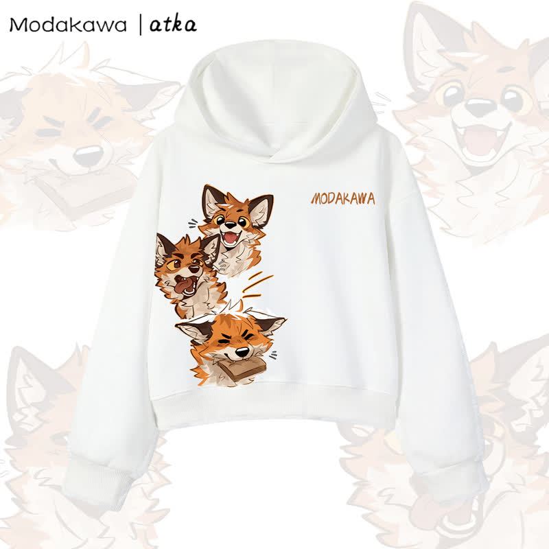 MODAKAWA X atka Cute Fox Graphic Cropped Cotton Hoodie - White - 3XL - image 5