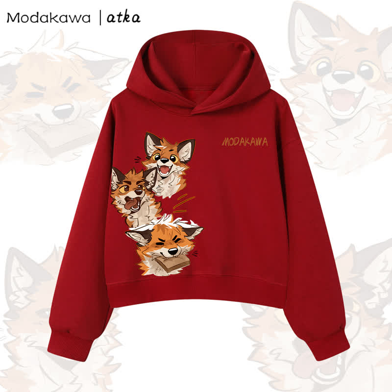 MODAKAWA X atka Cute Fox Graphic Cropped Cotton Hoodie - Red - 3XL - image 12