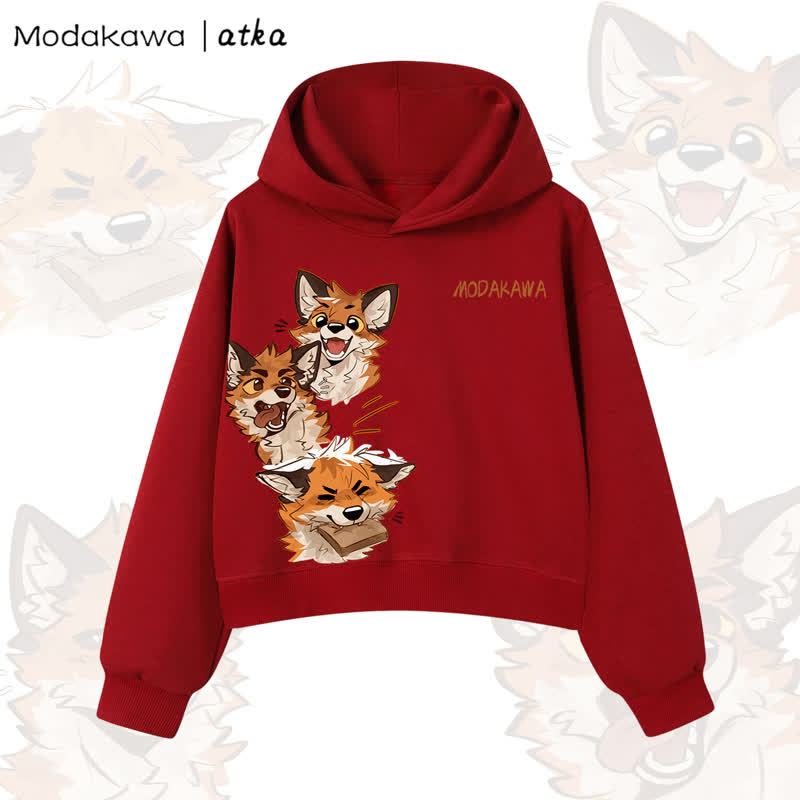 MODAKAWA X atka Cute Fox Graphic Cropped Cotton Hoodie - Red - 3XL - image 12