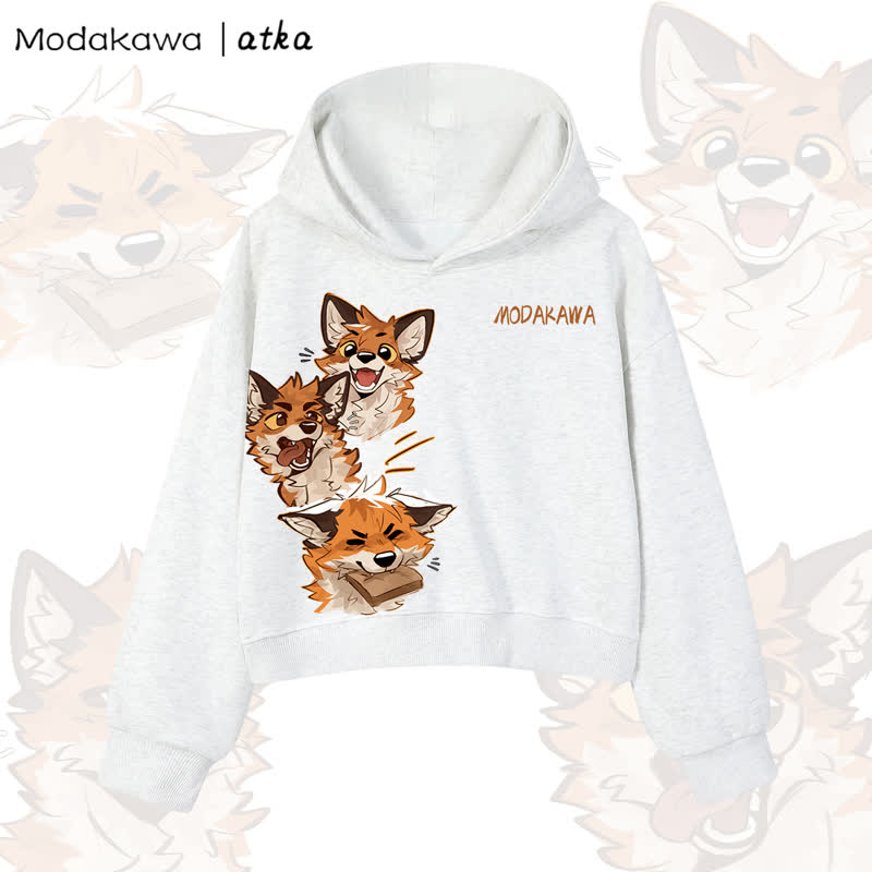 MODAKAWA X atka Cute Fox Graphic Cropped Cotton Hoodie - Light Gray - 3XL - image 8